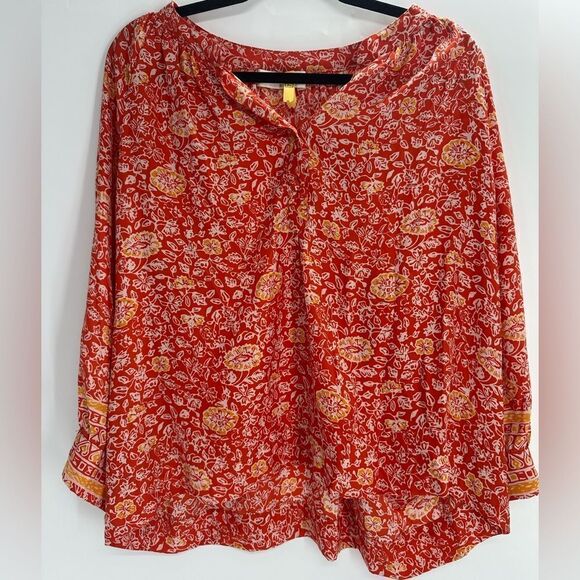 Natalie Martin 100% Silk Blouse Orange Floral Women’s Small - Picture 1 of 6